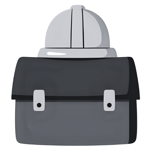 Ilustración de maletín gris con casco de seguridad blanco, símbolo de asesoría laboral.