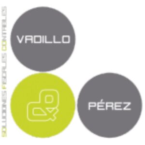 Logo circular en tonos gris y verde con el texto Vadillo Pérez y la leyenda soluciones fiscales contables, representando una asesoría laboral, fiscal y jurídica.